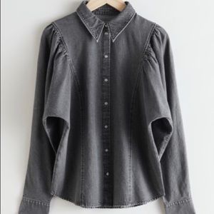 & Other Stories Puff Shoulder Denim Shirt NWT 4 Dark Gray